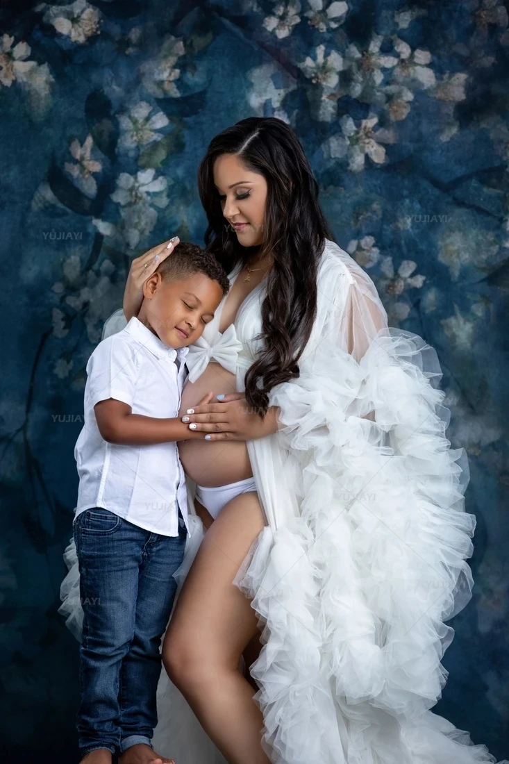 Bata de maternidad hinchada para mujer, vestido de graduación nupcial, vestidos de tul esponjoso para el embarazo, mangas largas, vestido de fiesta de boda, pijama Boudoir