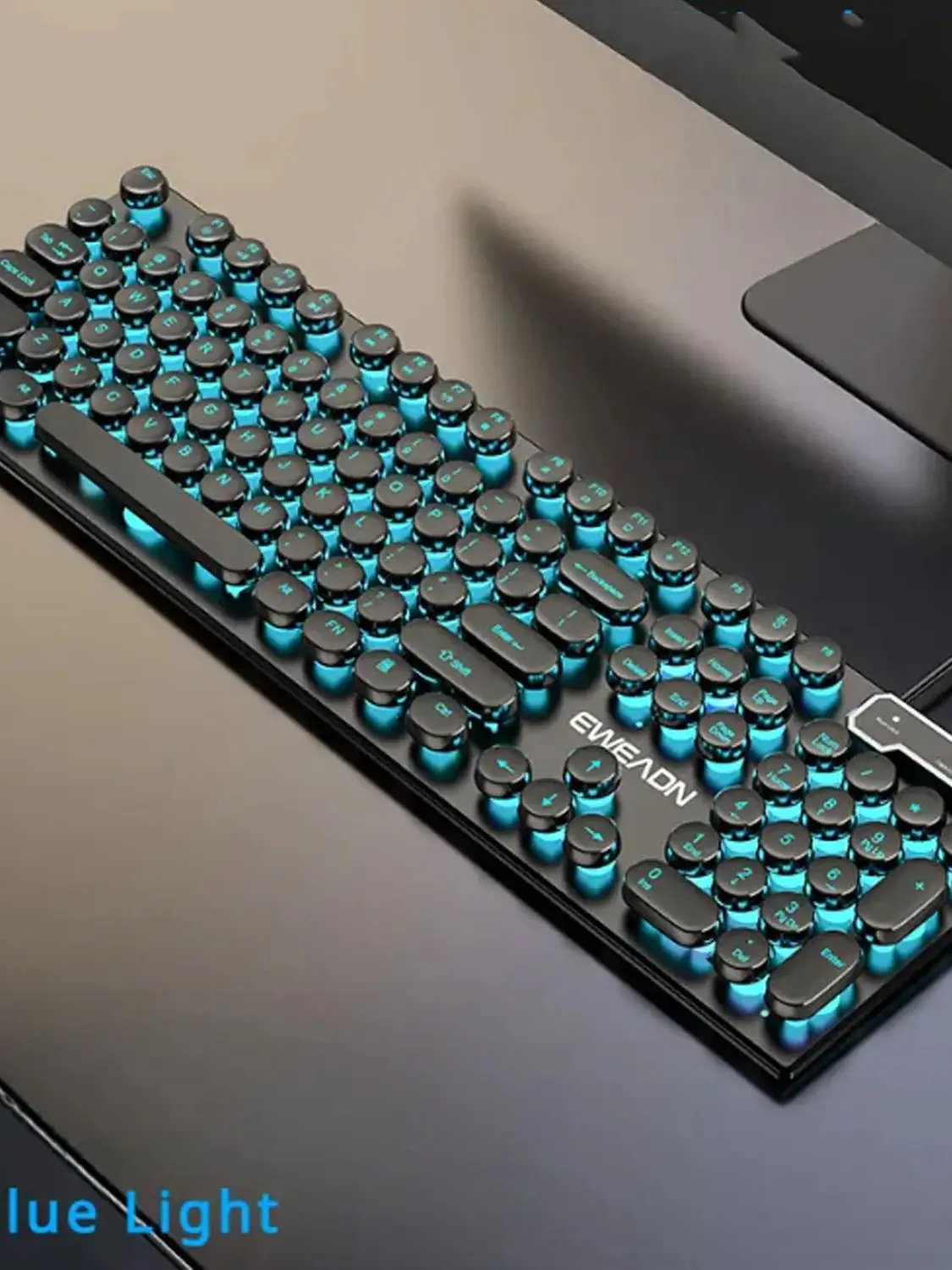 Clavier mécanique rétro rond Punk, interrupteur bleu noir, 104 touches, filaire, USB, rétroéclairé Rgb, pour Pc, ordinateur portable, joueurs