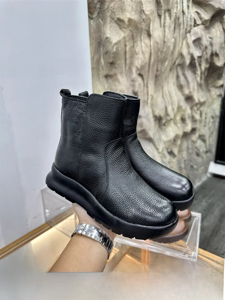

Warm Fleece Lined Leather Snow Boots Women's Autumn Winter New Style Casual Fashion Shoes Comfortable Cowhide Boots