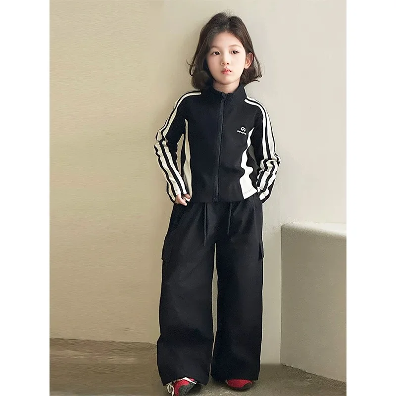 

Girls Clothes Sets Size 4-14Y Kid Coat Top&Cargo Bottom Suit Child 2Pieces Of Clothing Sets Toddle Girl Black Casual Fashion Set