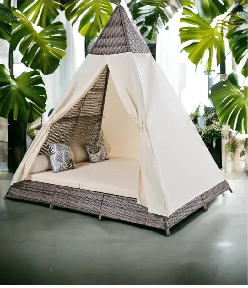 Outdoor leisure lounge chair courtyard creative rattan sofa scenic hotel triangular tent bed shading
