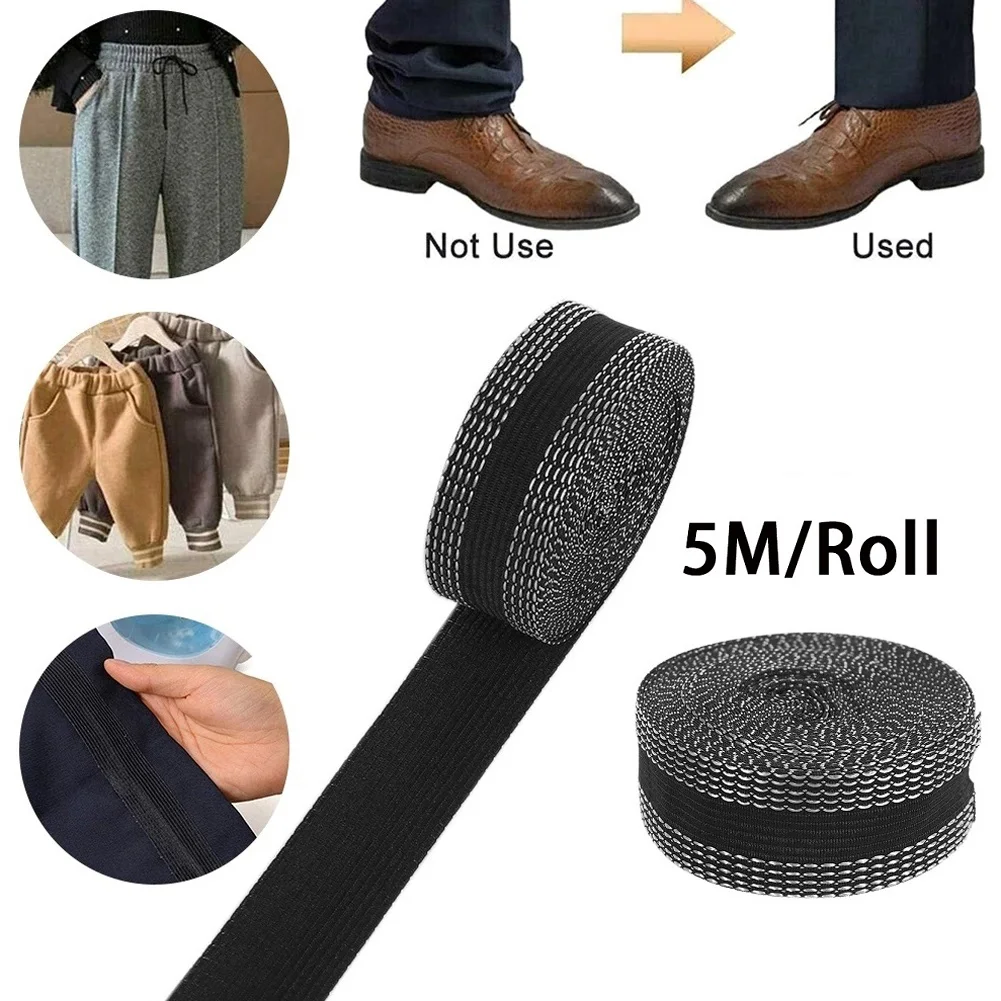 Iron On Pants Edge Shorten, Self Adhesive Pants Paste, 5M Black Tape, Repair Solution for Trousers, and Efficient