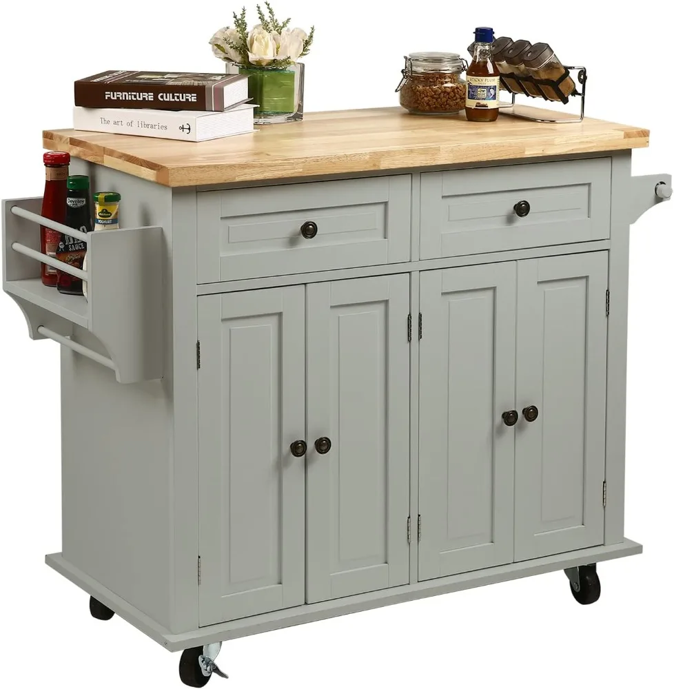 

NSdirect Kitchen Island Cart,Kitchen Bar&Serving Cart Rolling on Wheels with Spice Rack Towel Holder Utility Storage Trolley