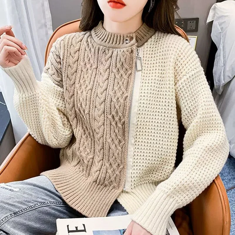 Round Neck Sweater Jacket Loose Knit Cardigan Autumn Winter New Bottoming Top for Women
