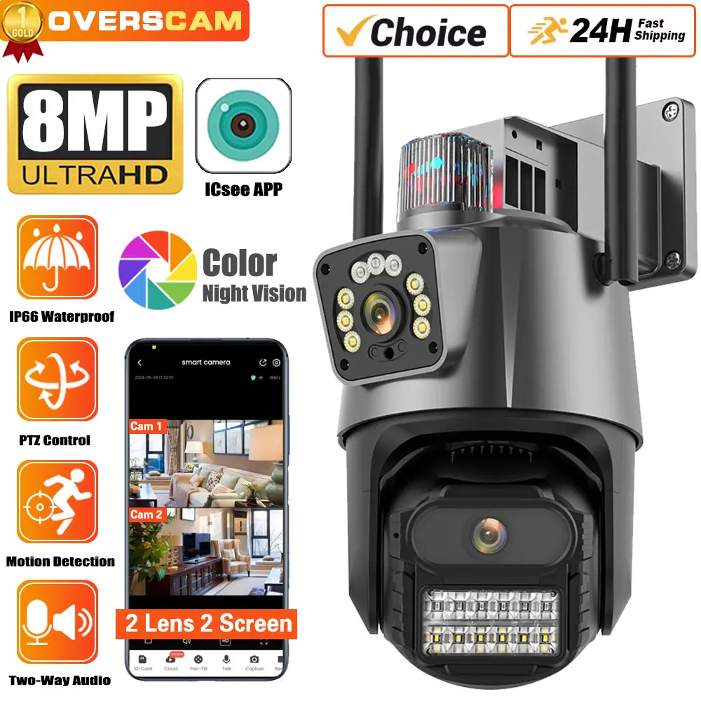 

8MP PTZ WiFi Dual Lens Night Vision Camera Human Motion Detection CCTV Video Surveillance Camera 4MP Security IP Camera