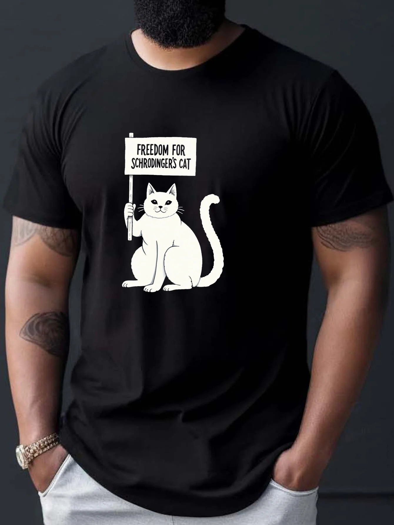 

Schrodinger Cat Men's Casual Crew Neck Short Sleeve T-Shirt Summer,