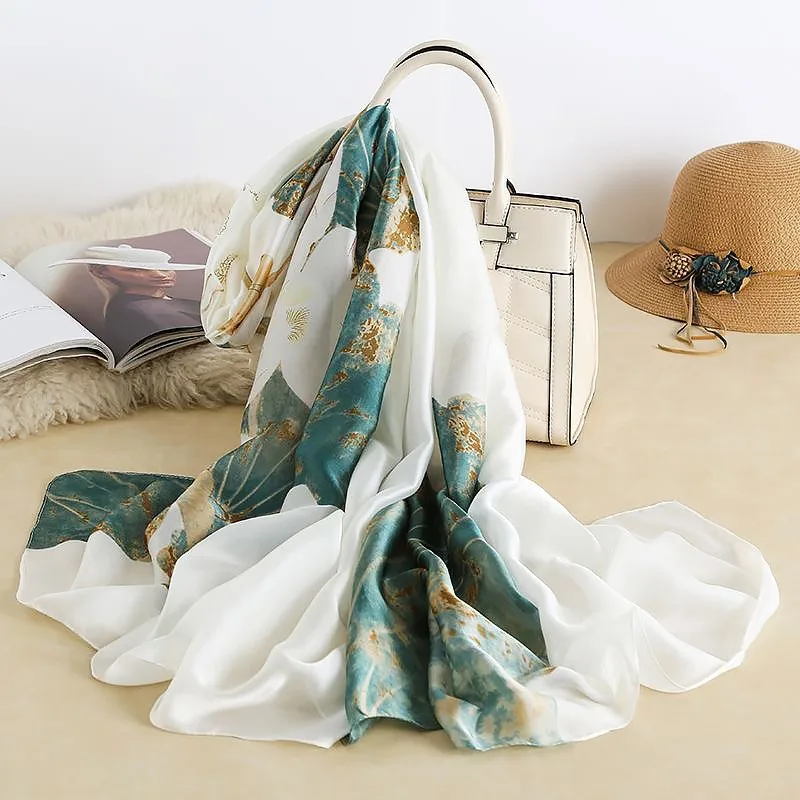 Design Satin Silk Shawl Hijab Scarf Women Fashion Summer Sunscreen Beach Stole Wraps Bufanda Female Headkerchief Echarpe New