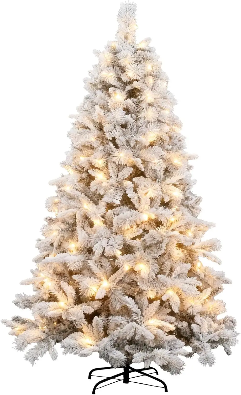 

7ft Pre-Lit Artificial Christmas Tree, 1100 Branch Tips Snow Flocked with 400 Warm White Lights, 8 Modes, Easy Assembly