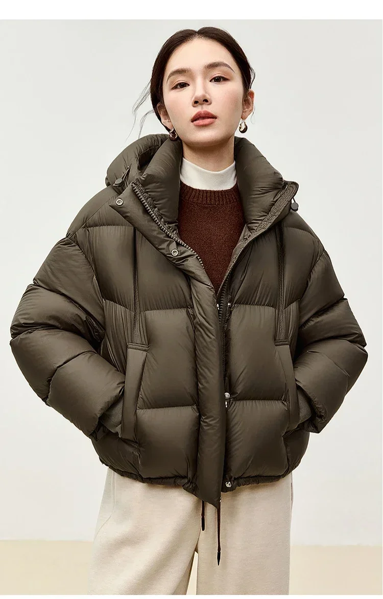 SENTUBILA Puffer-Daunenmantel mit Kapuze für Damen, 2024, Winter, leicht, wärmend, 90 % weiße Entendaunen, kurze Jacke, Oberbekleidung W44Y55965