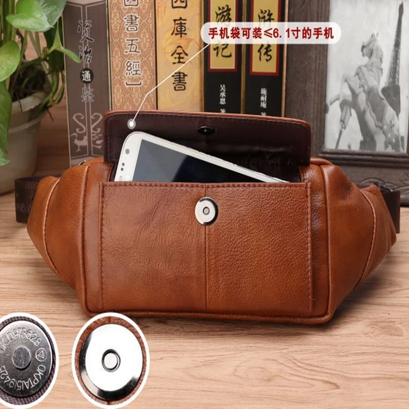 Men Waist Fanny Pack Belt Bag Genuine Leather Casual Fashion Travel Real Cowhide Male Loop Sling Chest Hip Bum Belt Bag