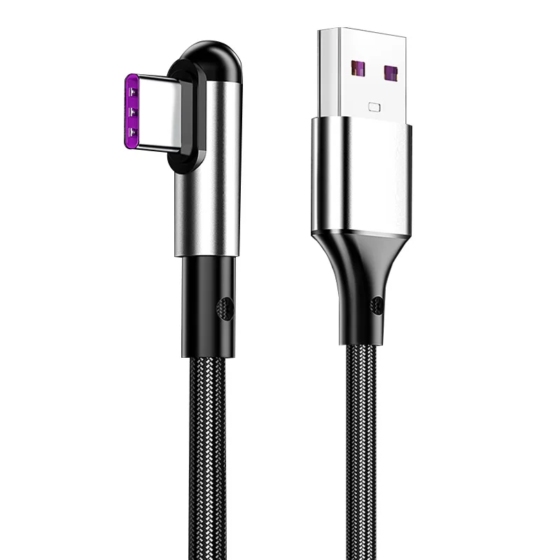 10個入り プレミアム品質 65W急速充電ケーブル ナイロン編み込みUSB to Type-Cデータケーブル 90度エルボーUSBサイドベンド充電ケーブル