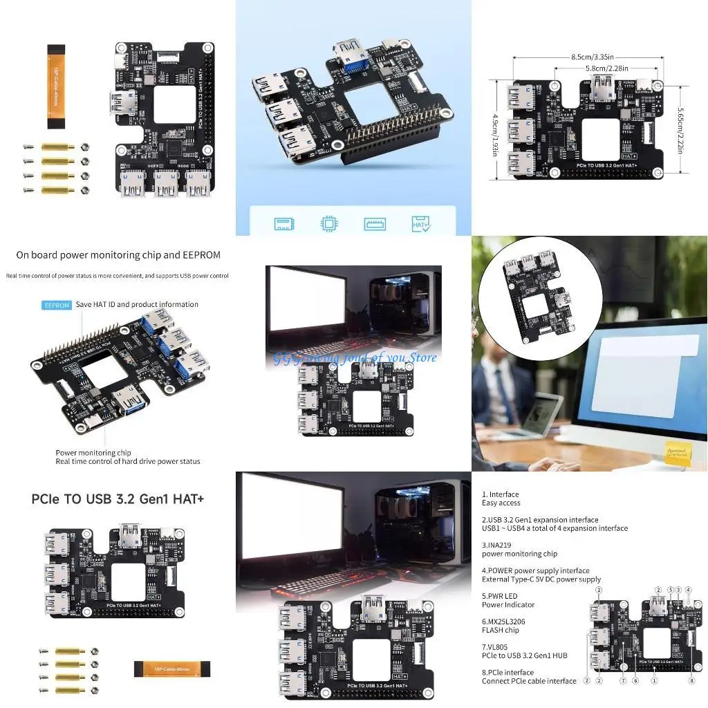 

H9EB 4 Port Fast PCIe to USB 3.2 Gen1 Adapter Easy Installations Expand Storage