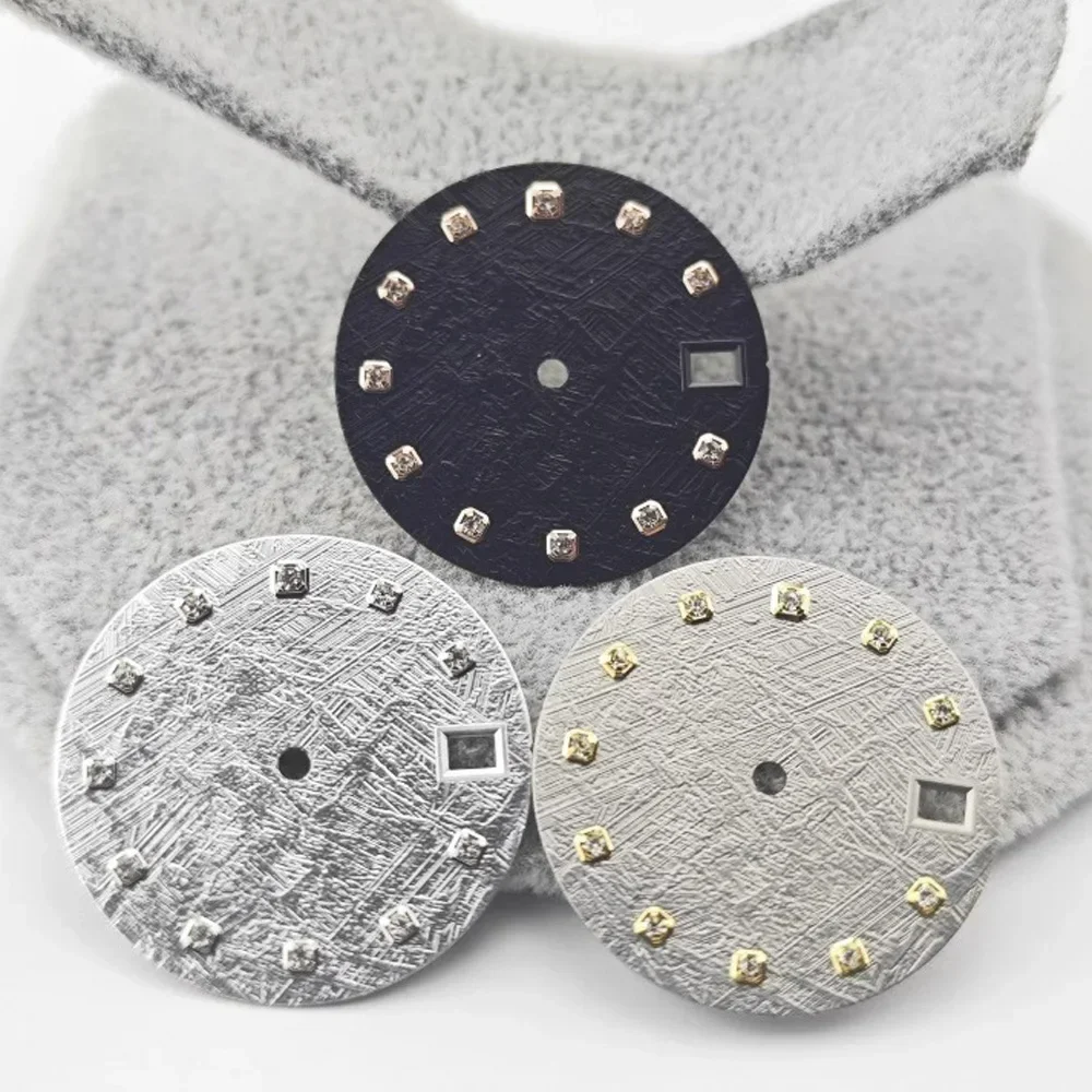 

28,5 мм бриллиантовый метеорит узор NH35 циферблат аксессуары для часов часы по индивидуальному заказу