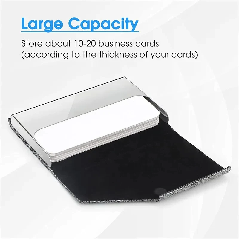 Business Card Holder with Magnetic PU Leather Stainless Steel Business Card Case ID Name Card Case for Men Women Office 95*63mm