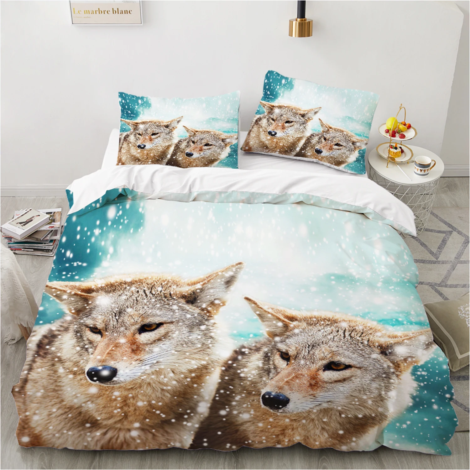 

Animal Pattern Duvet Cover Set Wolves Snow Scene 3D Bed Linen Queen/King/140x200/220x240cm, 2/3PCS Polyester Bedding for Teens