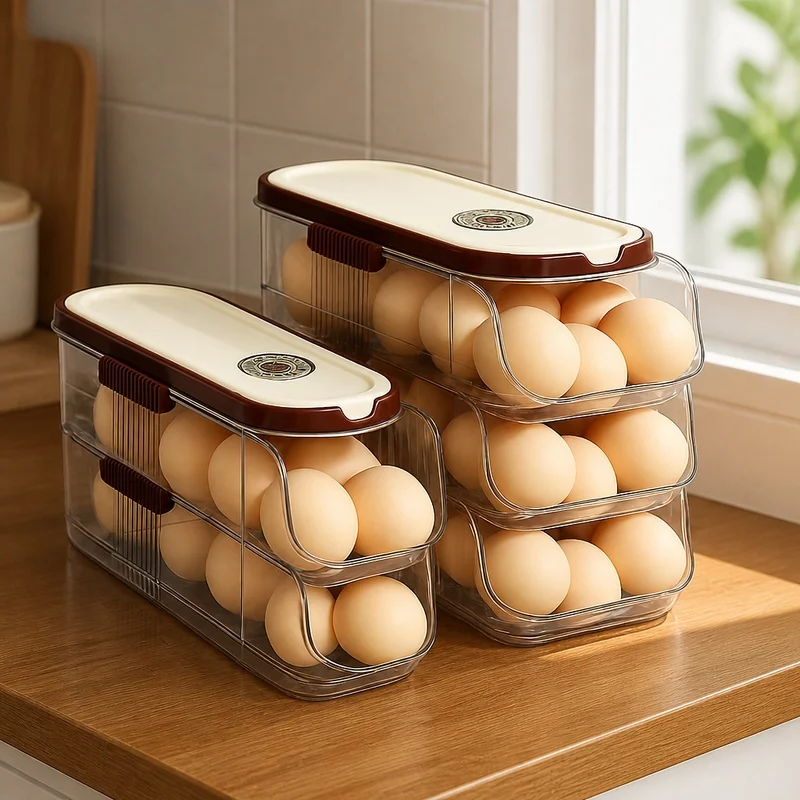 Compact Portable Egg Storage Box with Automatic Rolling Mechanism for Refrigerator Door Organization