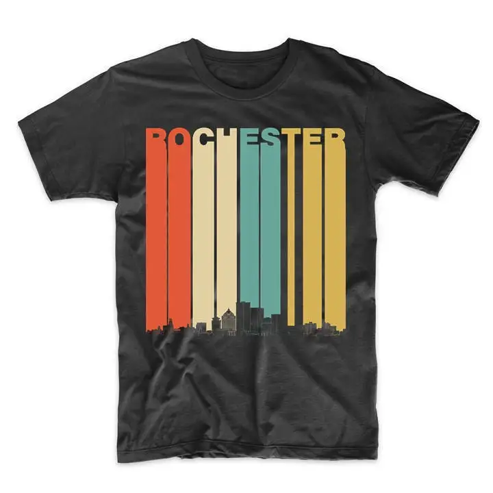 Rochester Ny T Shirt Retro 1970'S Style New York Skyline Men'S