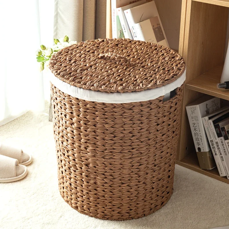 Large Rattan Woven Laundry Baskets European Dust Cover Clothing Storage MultiFunction Children\'s Toy Organizer