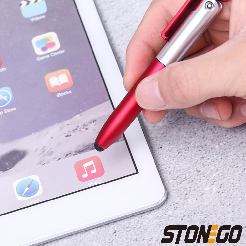 Stogo Stylus multifungsi, pena Stylus 4-in-1 dapat dilipat (senter + dukungan) untuk Tablet ponsel