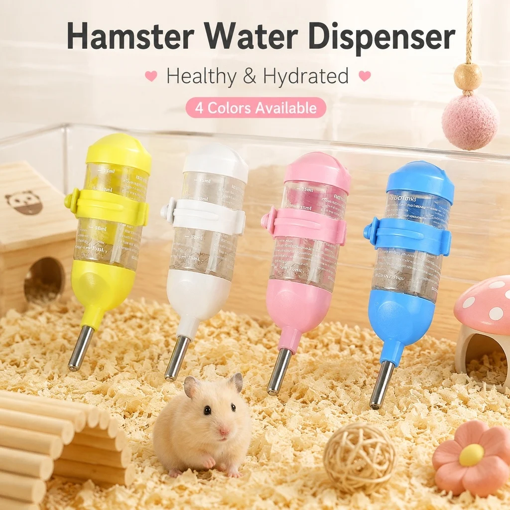 Hamster Water Bottle Plastic Dispenser Feeder Hanging Pet Drinking Bottle for Guinea Pigs/Hamsters/Bunnies/Ferrets