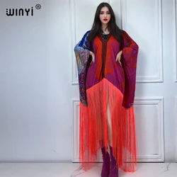 WINYI Fashion tassel print loose dress beach Cover-up Elegant fashion kaftan sexy Holiday African wamen evening dress