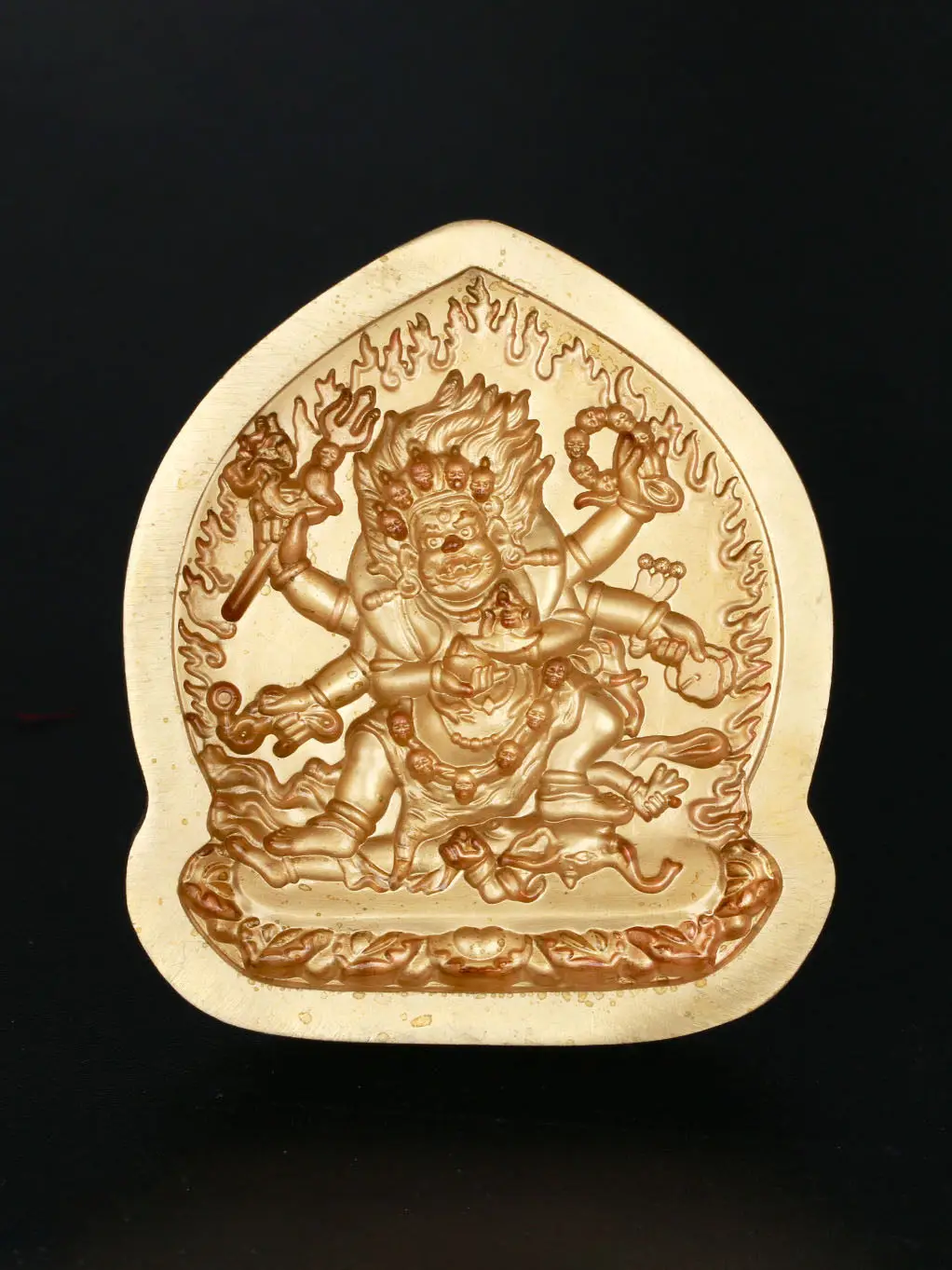 Brass Six Armed Black Mahakala Tsa Tsa Mold Hand Polished Buddhist for Clay Figure Making, for Handmade Shrine Art