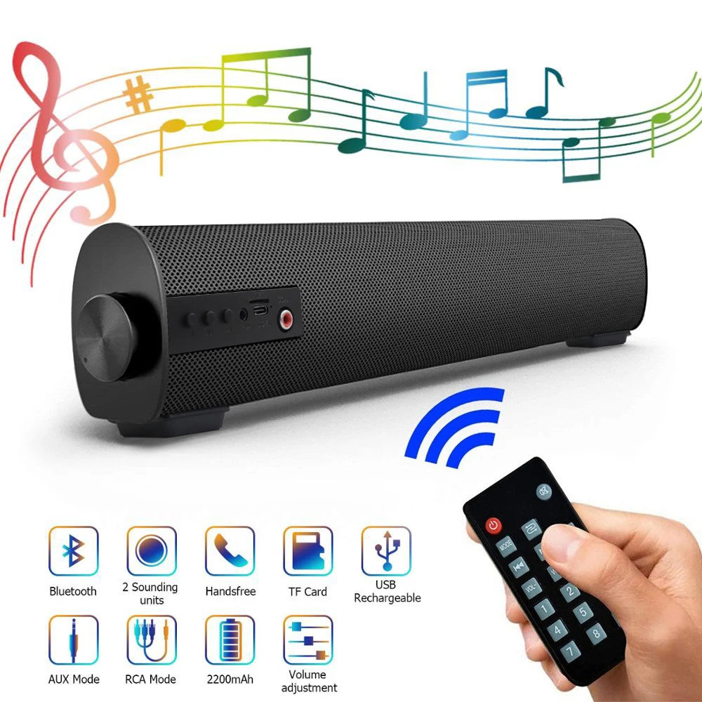 Soundage Portable Bluetooth Speaker 5.0 Wireless Sound Bar with Remote Control Quiet Support TF Computer Desktop Speaker