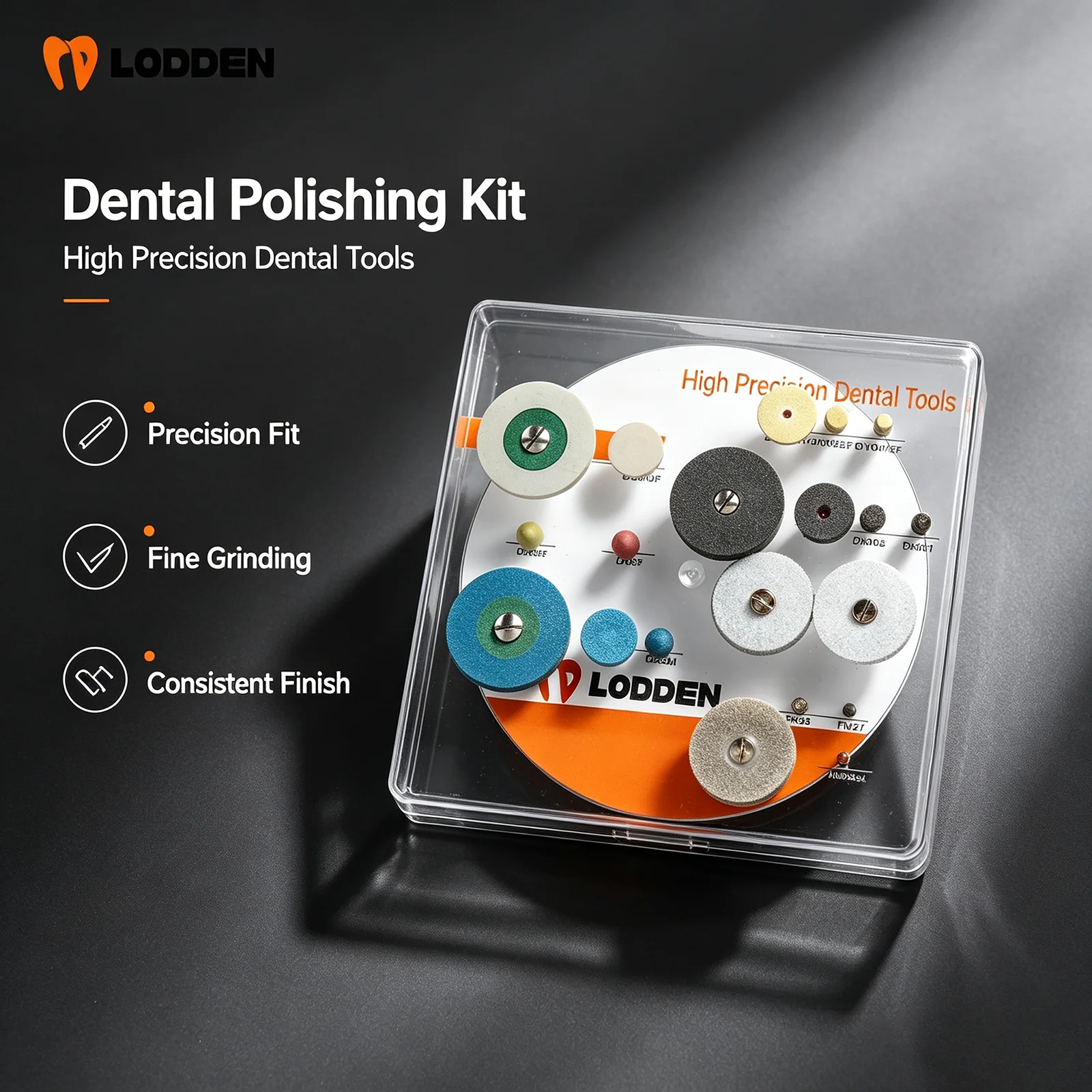 Lodden Dental Zirconia Lithium Disilicate Polishing Kit Dental dril Ceramic Diamond Material Tool Grinding Polisher Burs Set