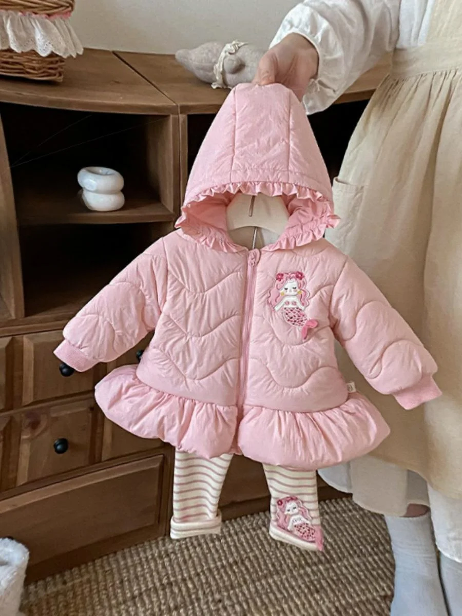 

Мягкое хлопковое пальто с капюшоном для девочек, модная зимняя одежда для детей