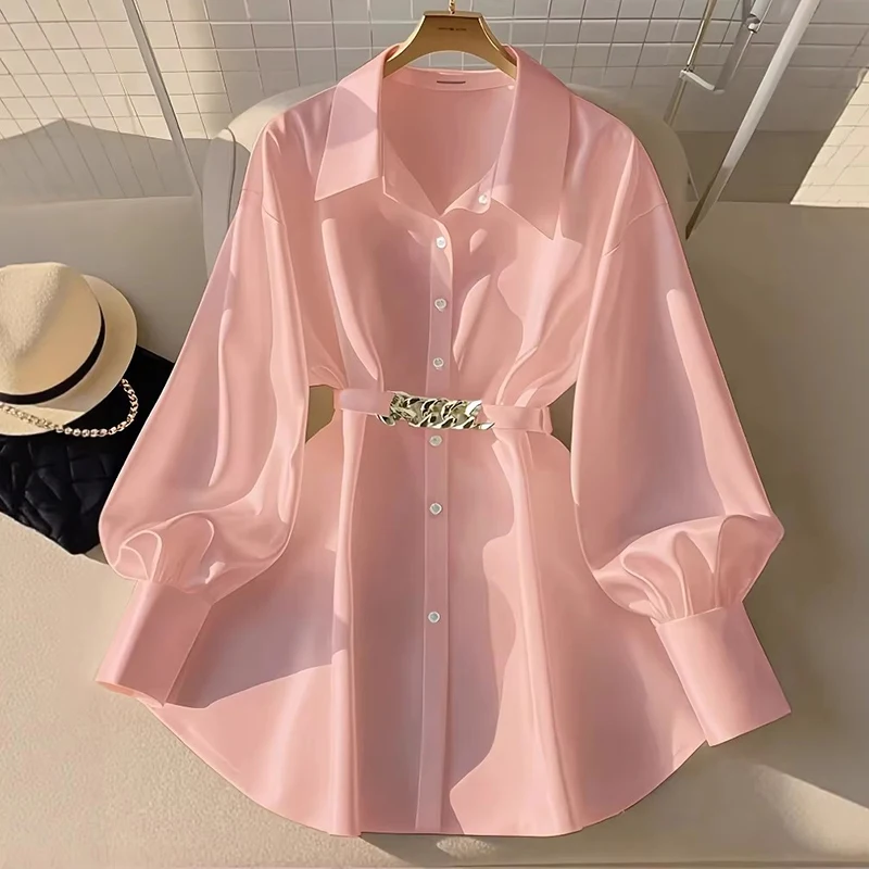 New Autumn Women's French Style Shirt Office Lightweight Luxury Design White Shirt Top Light Maturity Wind Loose Fit Button Down