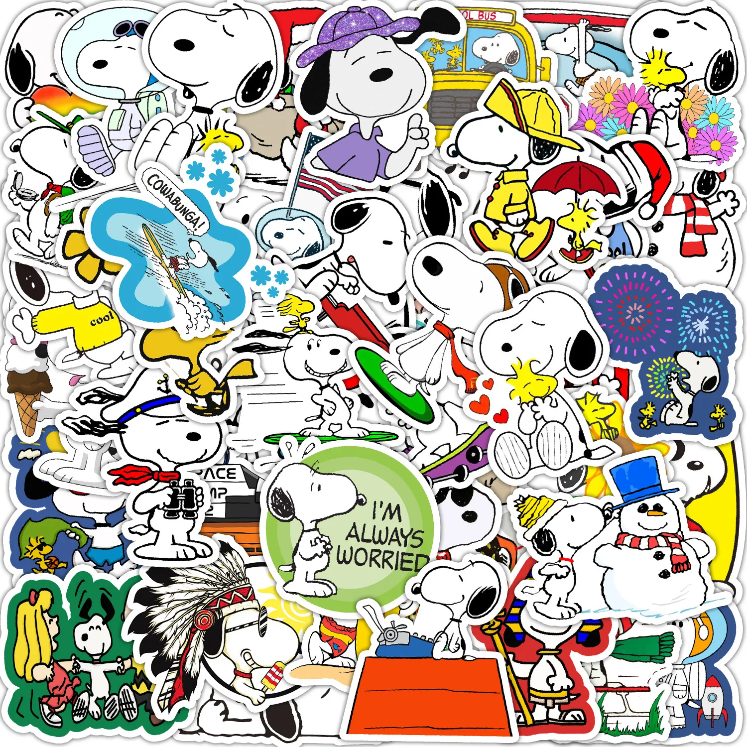 60 Pcs Snoopy Laptop Skateboard Stickers for kids，Bottles Vinyl Waterproof for Teens，cute Decals aesthetic for Girls