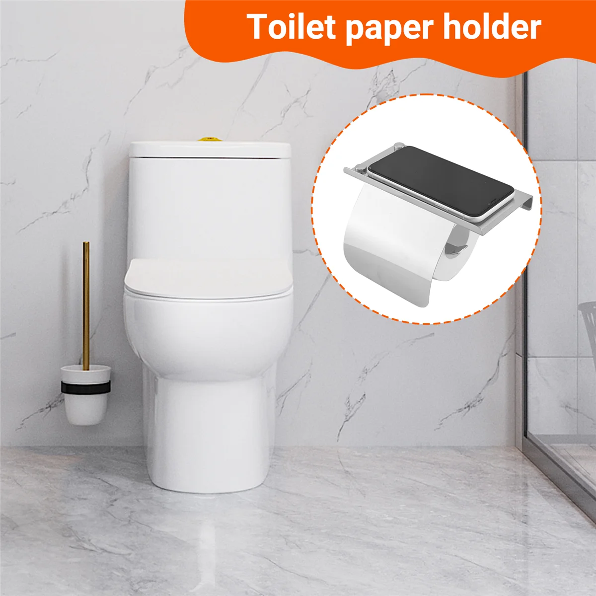 Porta carta igienica moderno per montaggio a parete in acciaio inossidabile con ripiano per telefono Porta rotolo di carta Apparecchio per il bagno Bagno