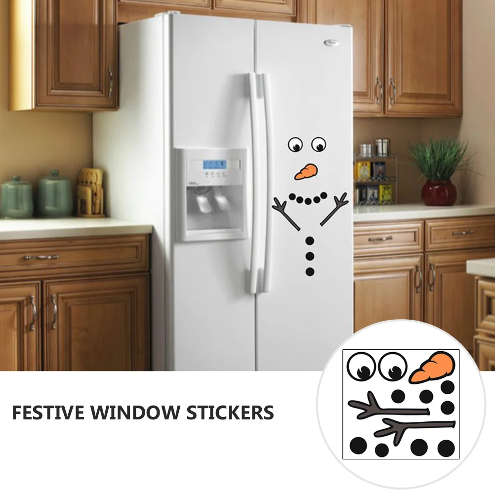 

2Pcs Snowman Christmas Fridge Stickers PVC Waterproof Removable Window Clings DIY Kids Home Decoration Festive Cartoon Decals