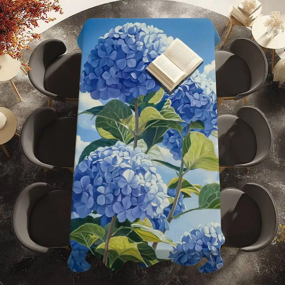Bloom in Blue Morning Glory Bluebell TableCloth Waterproof Stain-Proof Polyester Table Cover for Decoration Dining Kitchen Party