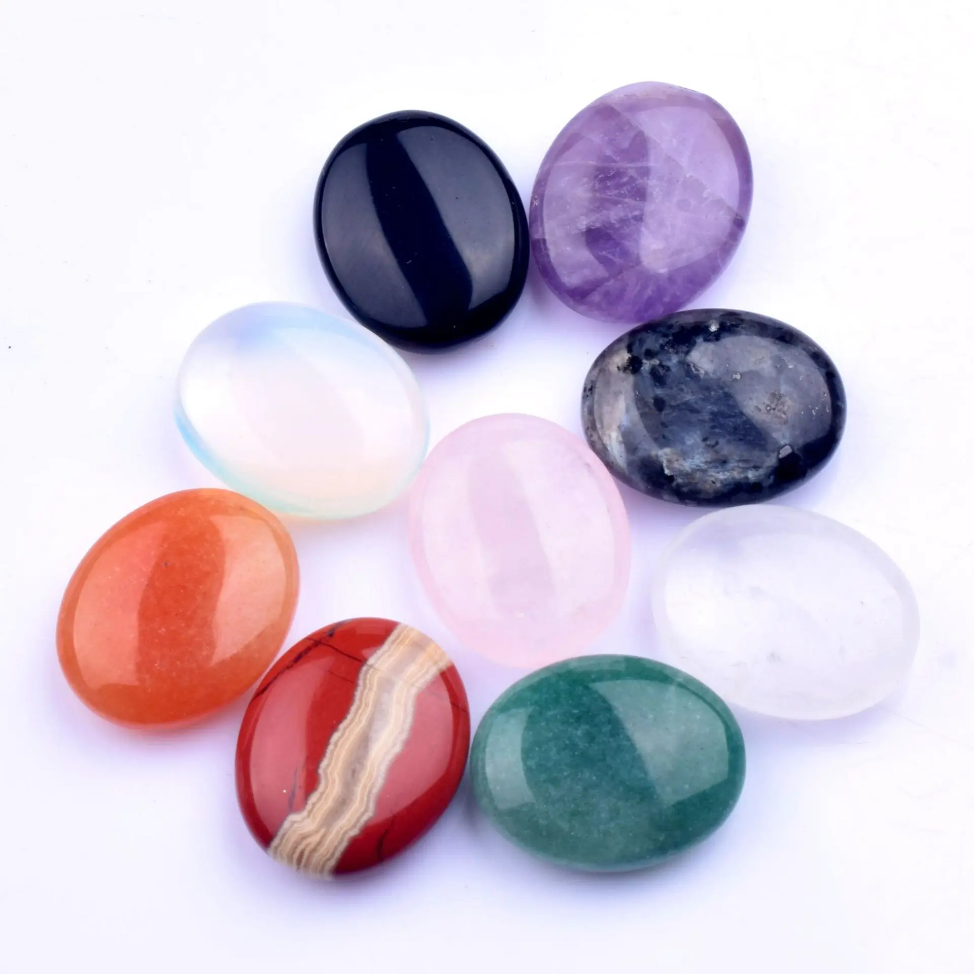 1 قطعة الحجر الطبيعي البيضاوي العقيق الجمشت الوردي خرز كريستالي شفاء كريستال تدليك الحجر #2