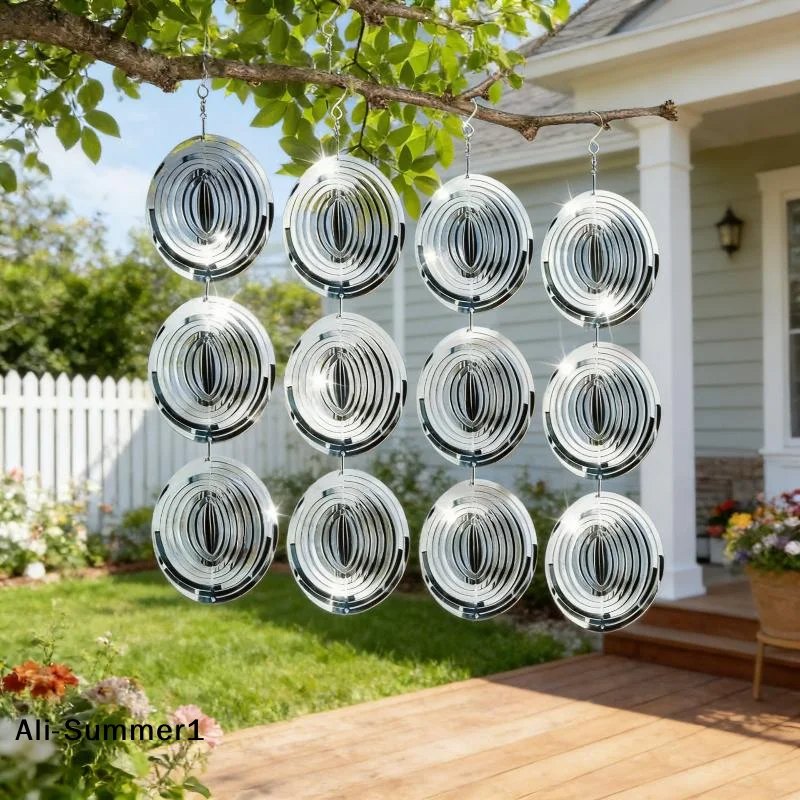 【E】Stainless Steel Reflective Bird Repellent With Hook 3D Rotating Heart Wind Chime Bird Deterrent Farm Garden Hanging Decor