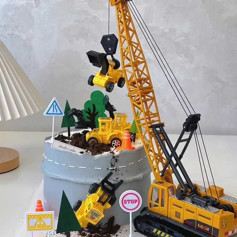 Baumaschinen-Kuchenaufsatz: Bagger, Kräne, Bulldozer für Jungen, 1. Geburtstag, Party-Thema, Kuchendekoration, Zubehör – Detail 3