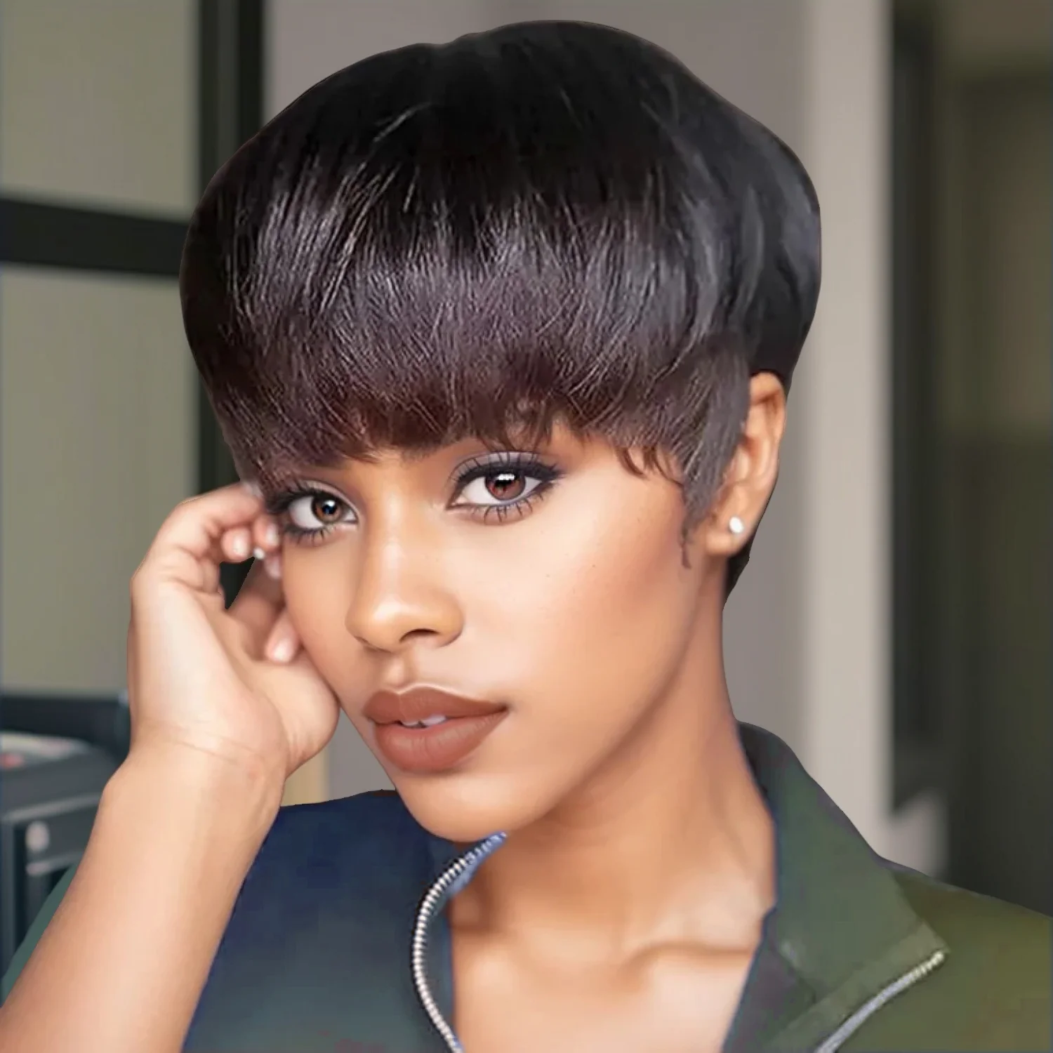 짧은 픽시컷 가발 인모 레이어드 스타일 블랙 99J 4 #   여성을 위한 색상