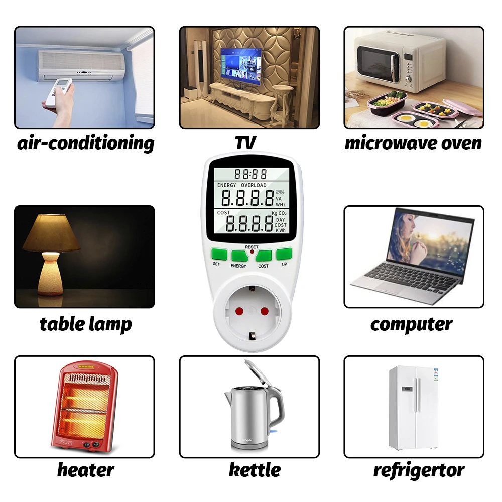 Digital Power Meter Wattmeter Billing Timing Socket Energy Meter KWh Voltage Current Frequency Electricity Monitor EU Plug