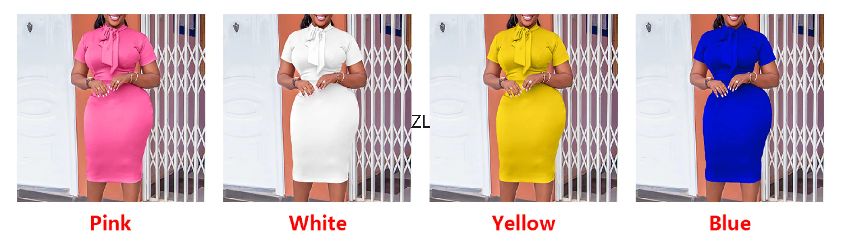 Elegant Midi Bodycon Dress for Women Pencil with Sashes Short Sleeve White Yellow Blue Pink Daily Office Work Classy Gowns 2024