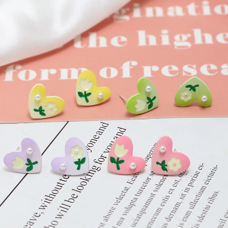 2pcs Sweet And Lovely Pearl Love Flower Gradient Alloy 925 Silver Needle Earrings Diy Handmade Jewelry Earrings Material