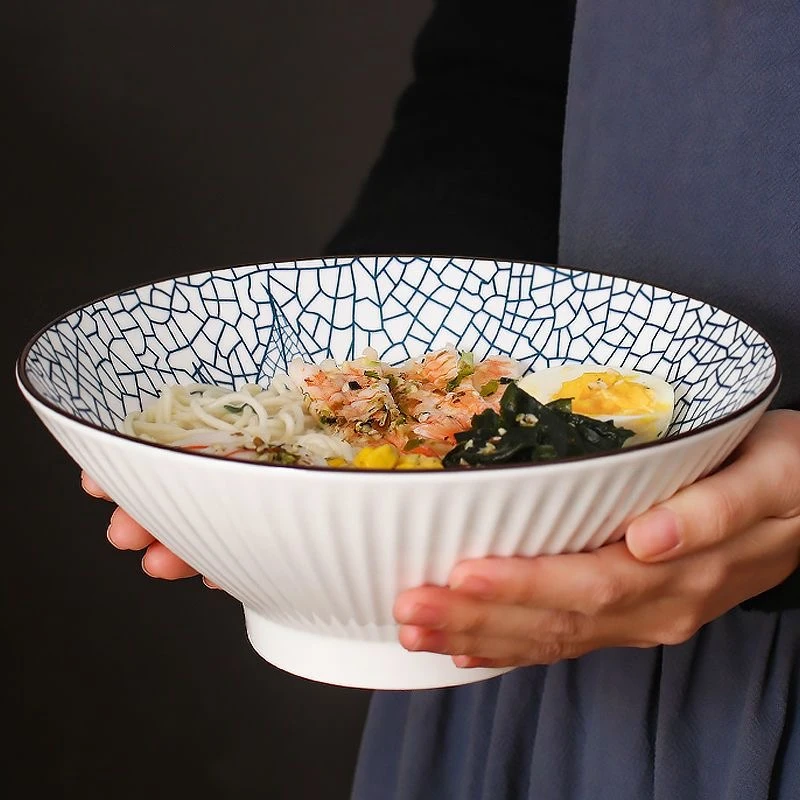 Household Ceramic Ramen Bowl, Large Soup Hat Bowls, Durable Rice Noodle Tableware, Traditional Japanese Style Dishes, 8\