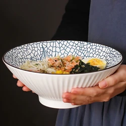 Household Ceramic Ramen Bowl, Large Soup Hat Bowls, Durable Rice Noodle Tableware, Traditional Japanese Style Dishes, 8