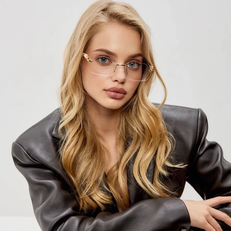 Schutzbrille 2 stücke Randlose Metall Quadrat Sonnenbrille Frauen Bunte Linse Sonnenbrille Leopard Dekoration Shades Weibliche UV400