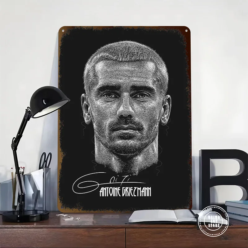 Antoine Griezmann Scribble Art Style With Signature 3D Printed Texture Poster Personalized Wall Art Retro Metal Tin Signs for