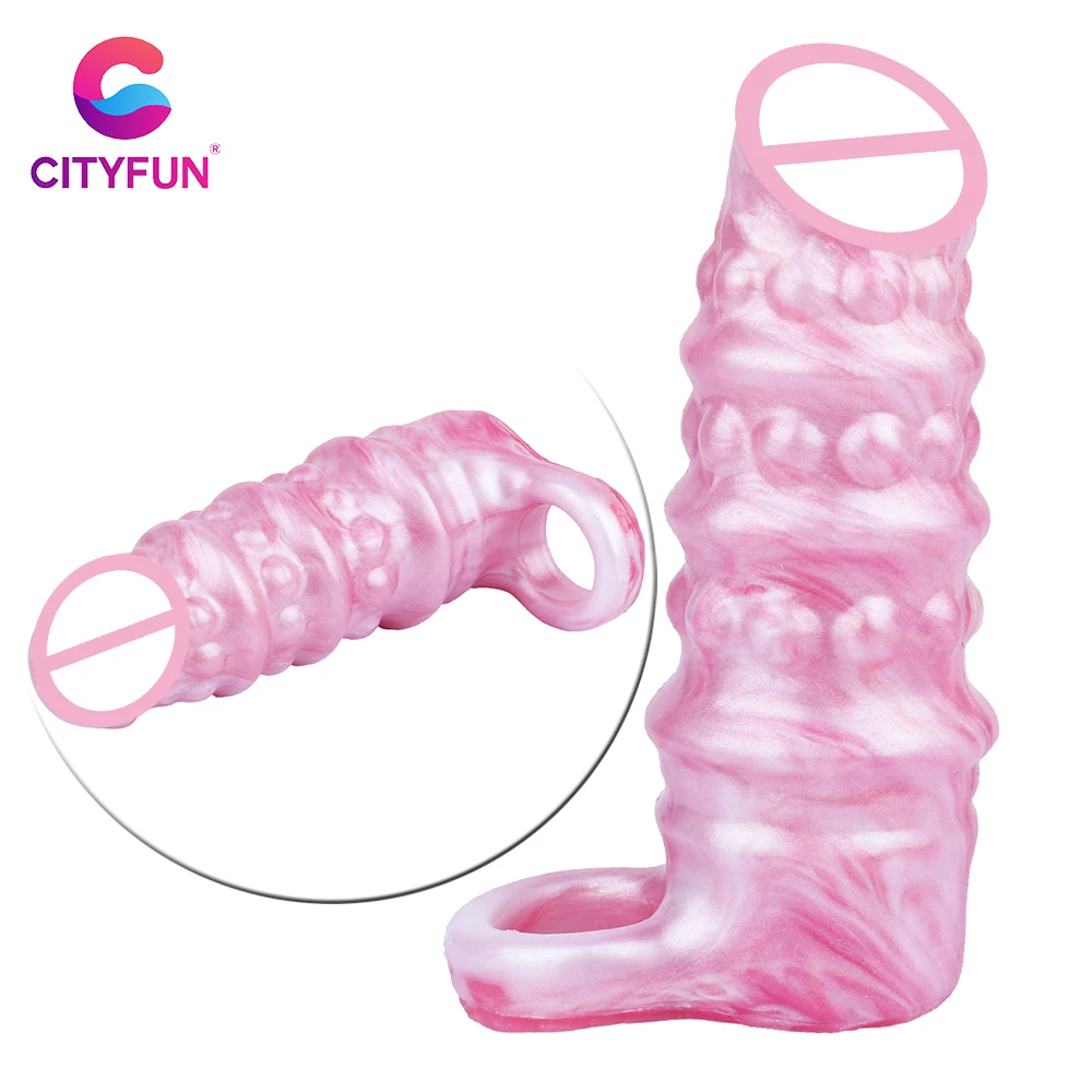 CITYFUN Realistic Dildo Sheath Particle Texture Hollow Penis Sleeve Cock Extender Dick Enlargement Adult Sex Toys For Men