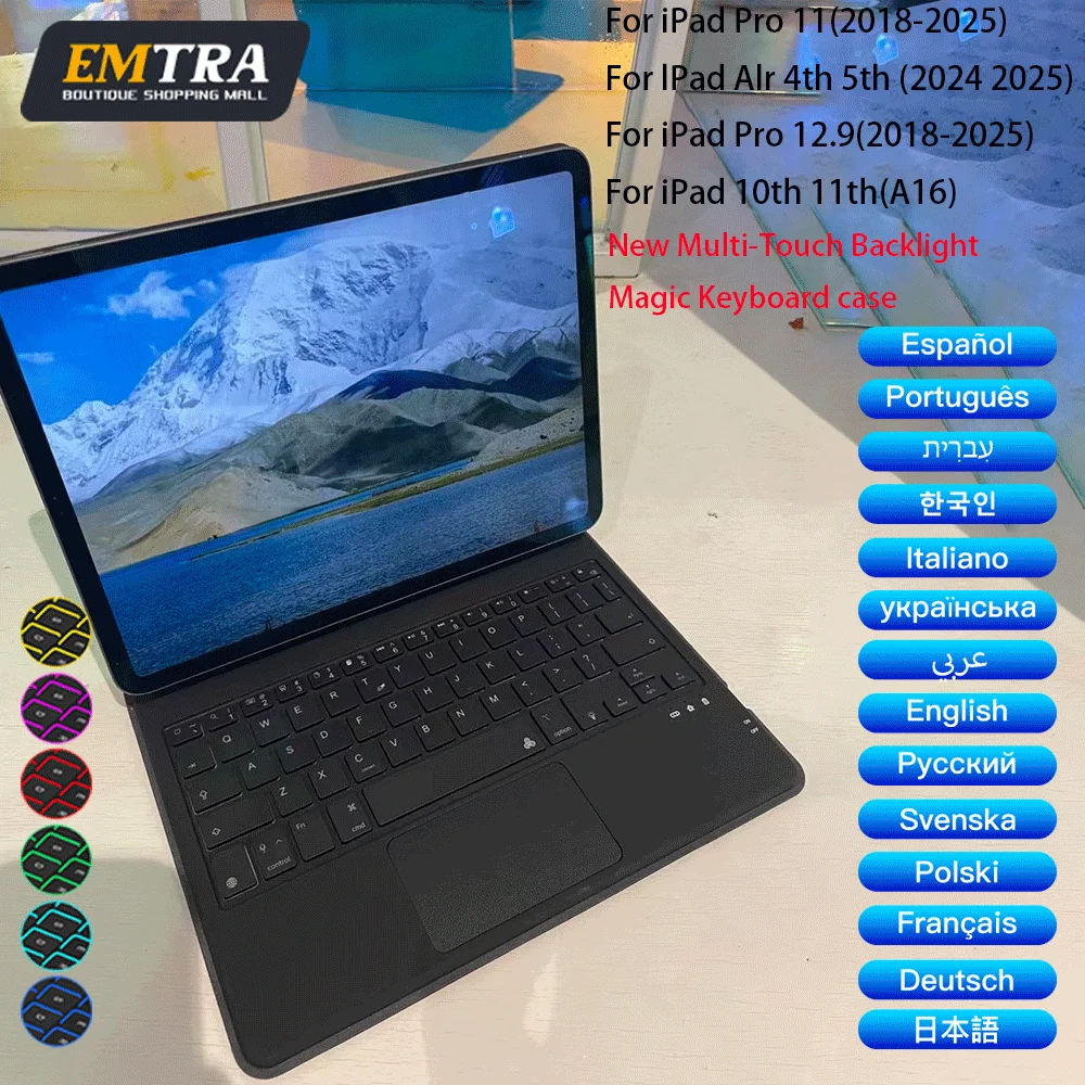 

Magic Keyboard for iPad 2018-2025 12.9/13/11/10.9 inch Bluetooth Keyboard with Touchpad for iPad Pro Air Backlit Smart Case