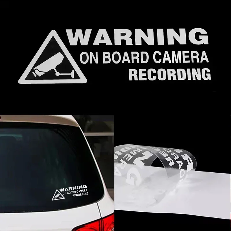 1Pc 12x4.7cm Auto Exterior Warning on Board Camera Recording Car Window Bumper Truck White Vinyl Decoratative Decal Sticker view 3