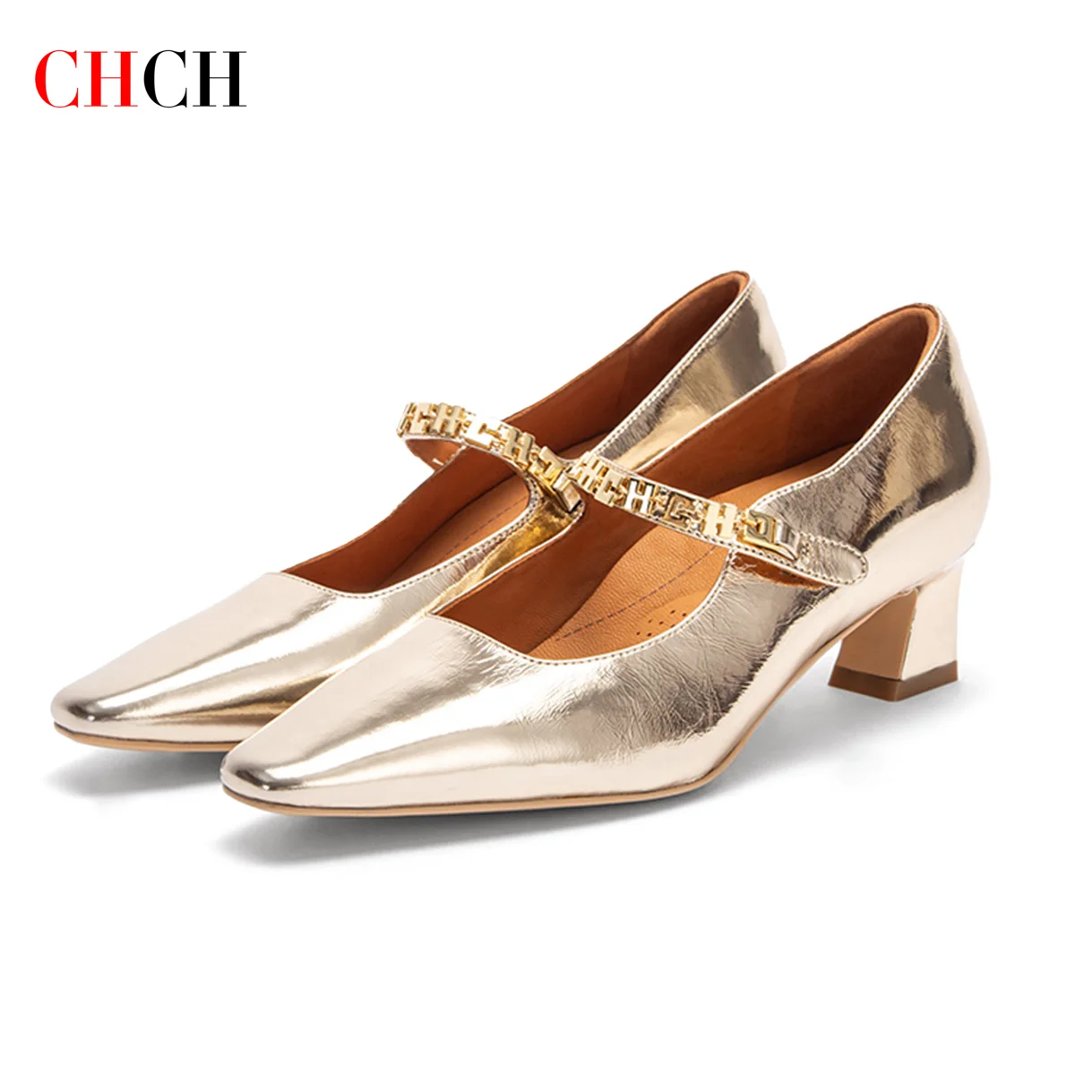 CHCH Women's High Heels 2024 New High Quality Sheep Leather Business Shoes Gold Wedding Party Dress Shoes