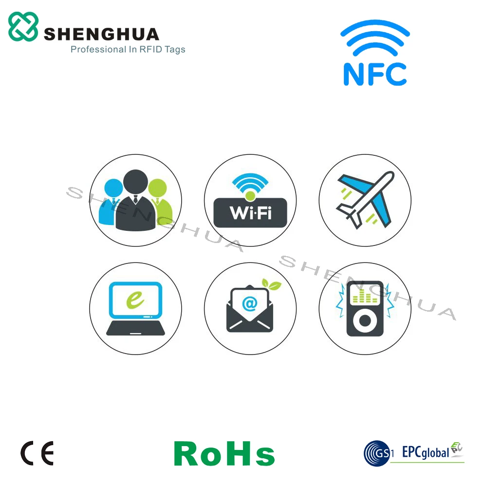 6 sztuk/paczka wstępnie wydrukowane znaczniki RFID, HF 13,56 MHz NT213 Chip NFC naklejka na etykiety, jednorazowe do aplikacji e-mail WIFI AirMode